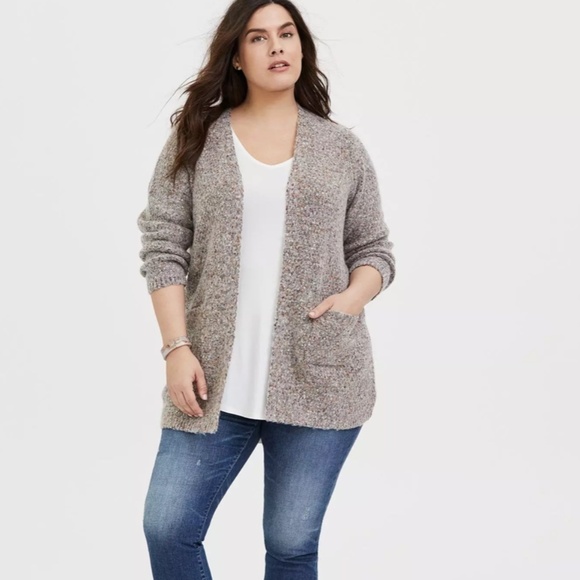 TORRID Grey & Colorful Marled Woolen Fuzzy Knit Cardigan - Size 3X - Picture 4 of 14